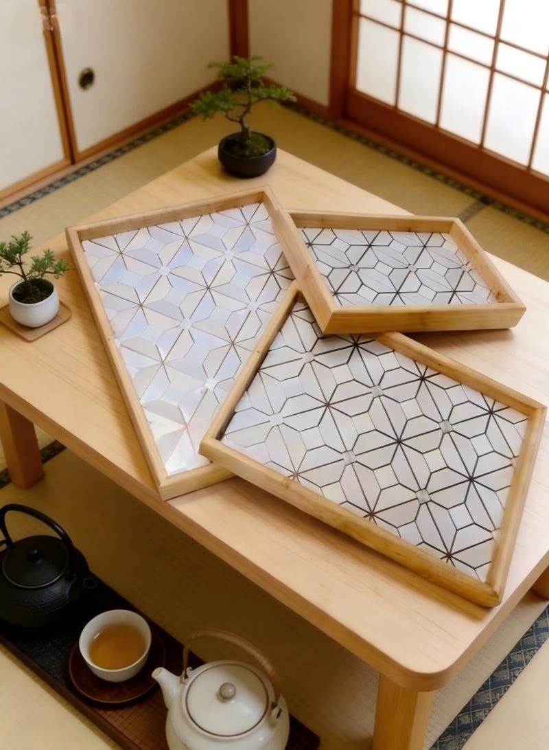 طقم صينية تقديم مستطيلة بأحجام مختلفة من 3 قطع، صواني زخرفية، صينية تقديم سرير الإفطار بنمط هندسي، صينية تقديم مزخرفة لطاولة القهوة والشاي والوجبات الخفيفة وأدوات المائدة، مثالية للعائلات والحفلات والفنادق والمطاعم وأفضل هدية رمضان - Image 4