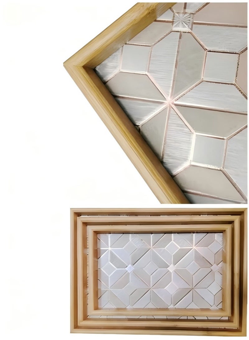 طقم صينية تقديم مستطيلة بأحجام مختلفة من 3 قطع، صواني زخرفية، صينية تقديم سرير الإفطار بنمط هندسي، صينية تقديم مزخرفة لطاولة القهوة والشاي والوجبات الخفيفة وأدوات المائدة، مثالية للعائلات والحفلات والفنادق والمطاعم وأفضل هدية رمضان - Image 5