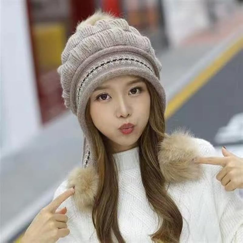 Richmen Women's Knitted Hat Winter Plush Velvet Warm Woolen Cap Soft Snow Proof Stylish Slouchy Beanie Pom Pom Cap for Outdoor Girls & Ladies - Image 2