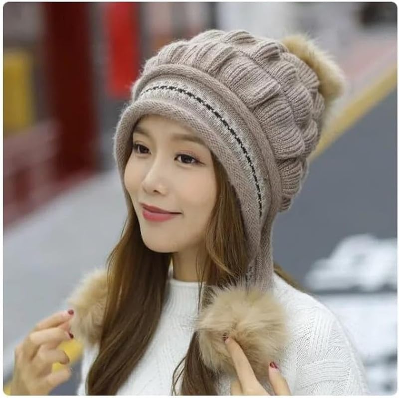 Richmen Women's Knitted Hat Winter Plush Velvet Warm Woolen Cap Soft Snow Proof Stylish Slouchy Beanie Pom Pom Cap for Outdoor Girls & Ladies - Image 3