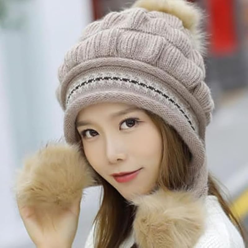 Richmen Women's Knitted Hat Winter Plush Velvet Warm Woolen Cap Soft Snow Proof Stylish Slouchy Beanie Pom Pom Cap for Outdoor Girls & Ladies - Image 4