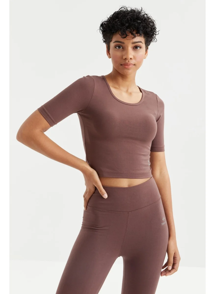 Tommy Life Brown High Waist Capri-Crop T-Shirt Slim Fit Women's Leggings Set - 95285