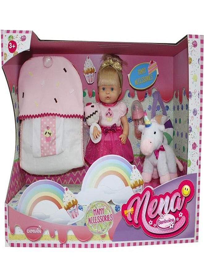Dimian Dimian - Bambolina Nena Doll & Plush Unicorn with Accessories - 9321 