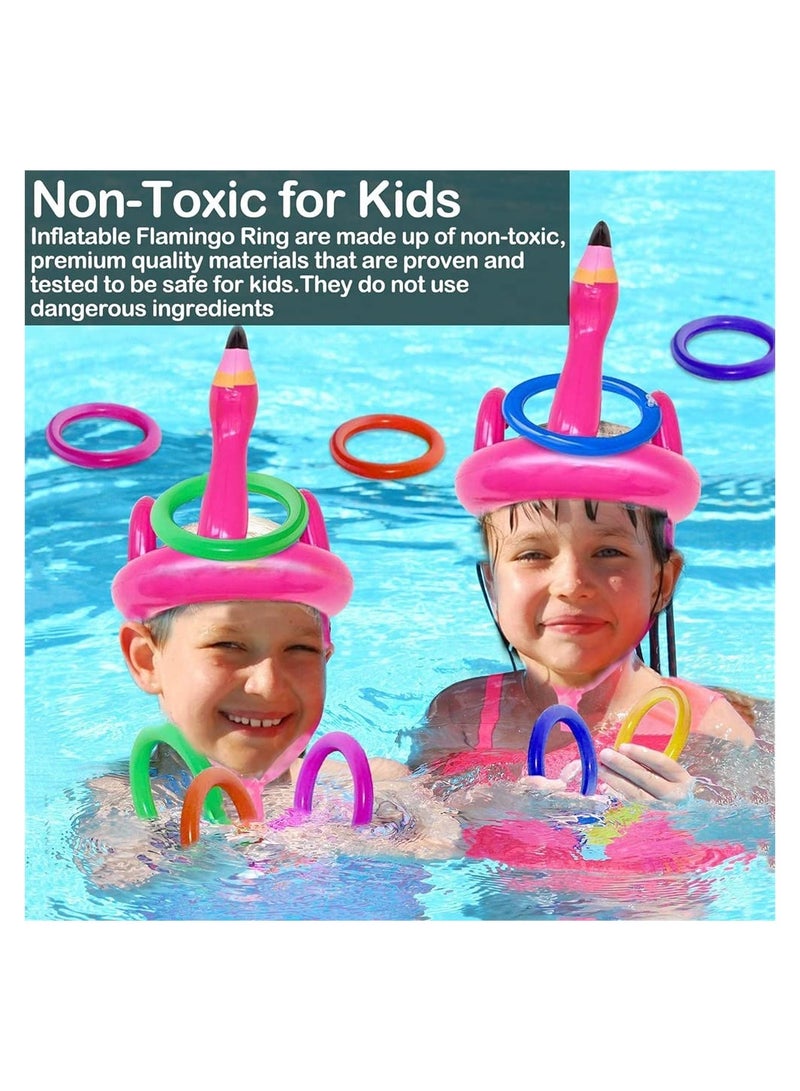 لعبة رمي الحلقات في حمام السباحة على شكل فلامينغو - متعة صيفية مثيرة في الهواء الطلق للأطفال والعائلة، مثالية لحفلات الفناء الخلفي وحفلات حمام السباحة (تشمل 2 فلامينغو قابل للنفخ و 8 حلقات) - Image 2