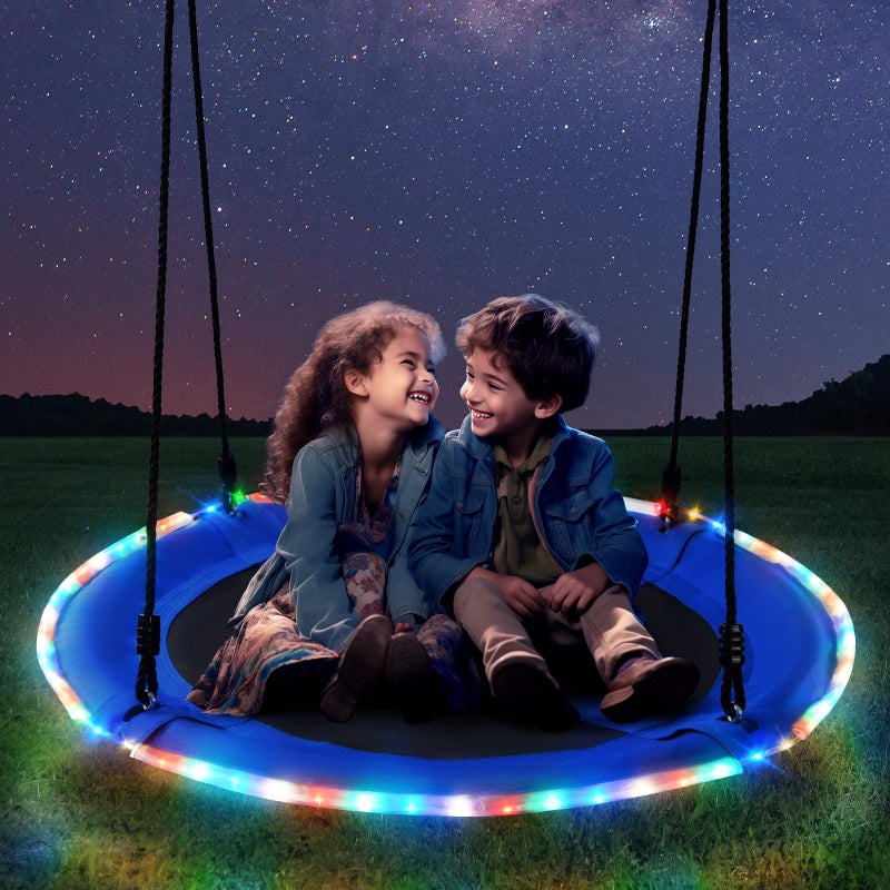 Trekassy 700lbs 40 Saucer Tree Swing with LED Lights for Kids Adults Outdoor 2 Tree Hanging StrapsBlue