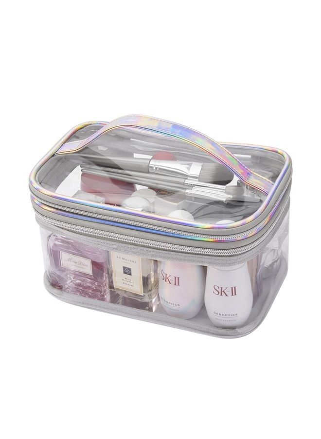 Lermende Clear Makeup Bag,2 Layer Clear Makeup Case,Coquette Glossier Bag Clear Zipper Bag for Travel,Portable Makeup Organizer Bag,Water-Resistant Large Makeup Cosmetic Bag for Women and Girl