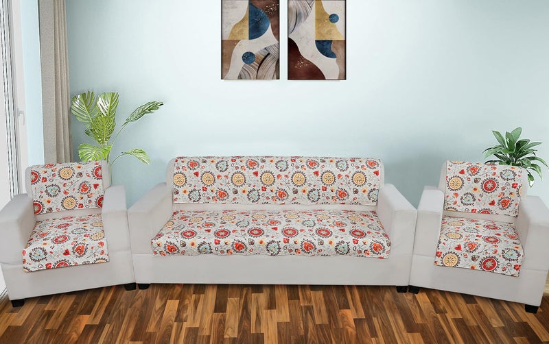 AMAZE ATTIRES Printed Sofa Seat Cover for 5 Seater with Heavy Antiskid Backing & Easily Machine Washable Sofa Seat Runner for Couch - (27 x 24 Inches - 4 Pieces, 27 x 72 Inches - 2 Piece) Red Floral - Image 1