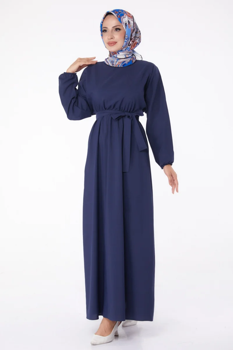 Tofisa Plain Crew Neck Women's Navy Blue Dress - 13221
