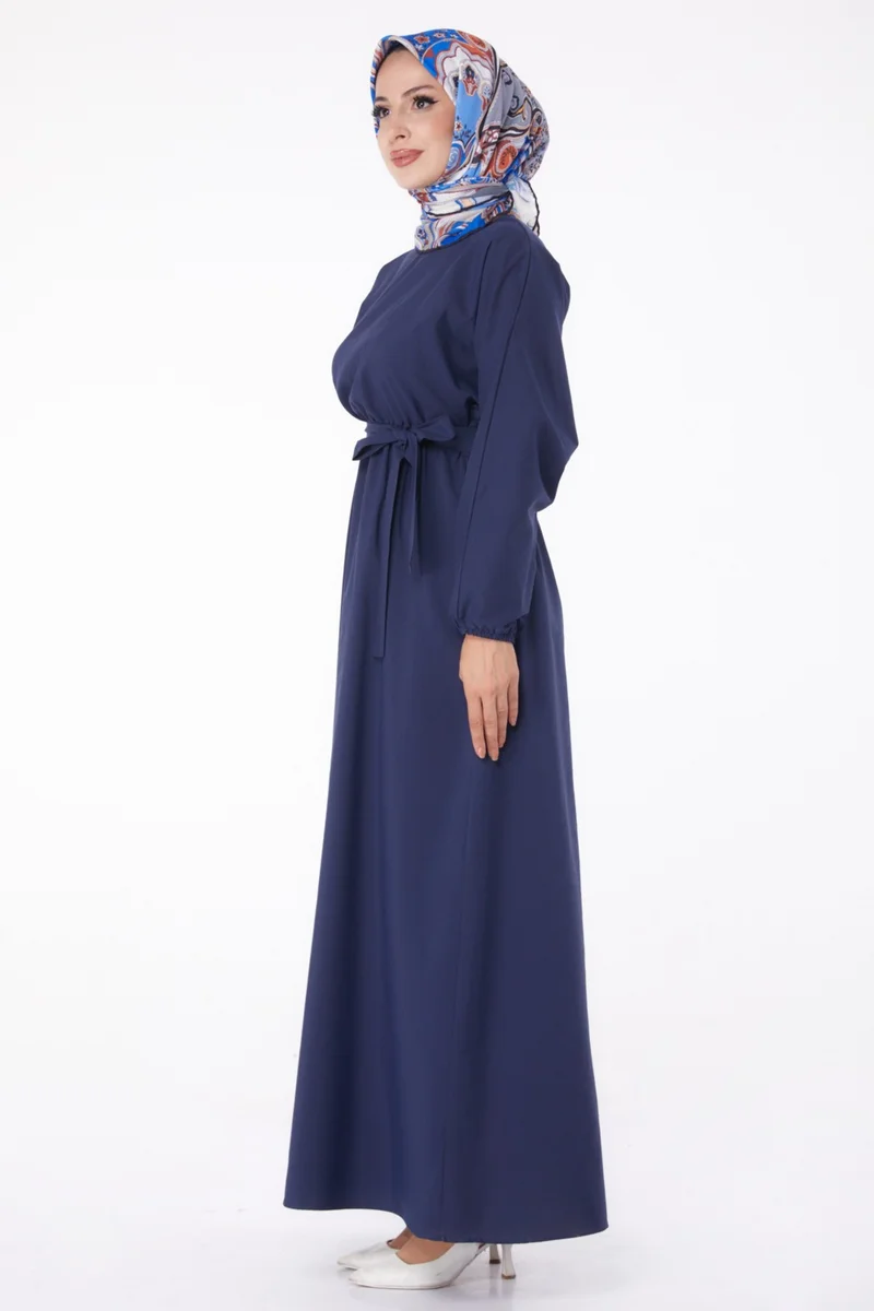 Tofisa Plain Crew Neck Women's Navy Blue Dress - 13221