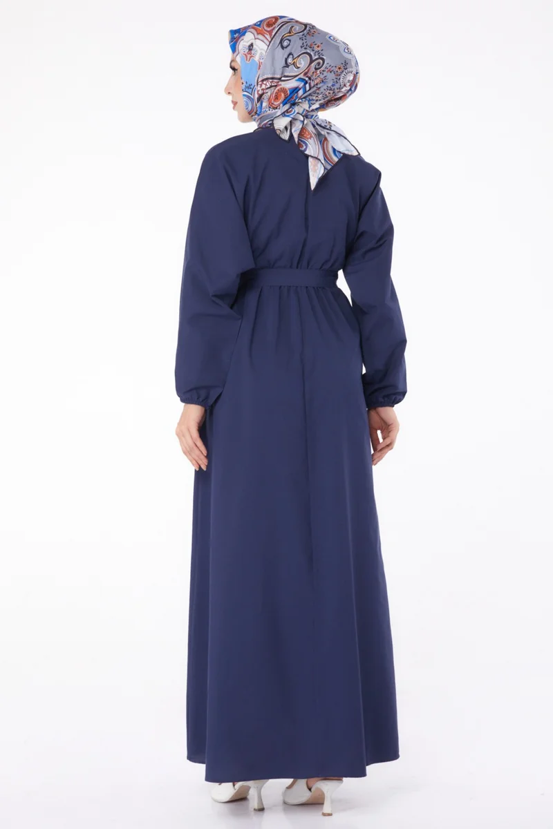 Tofisa Plain Crew Neck Women's Navy Blue Dress - 13221