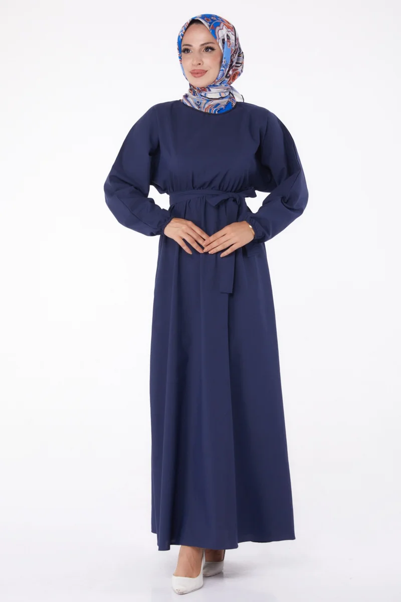 Tofisa Plain Crew Neck Women's Navy Blue Dress - 13221