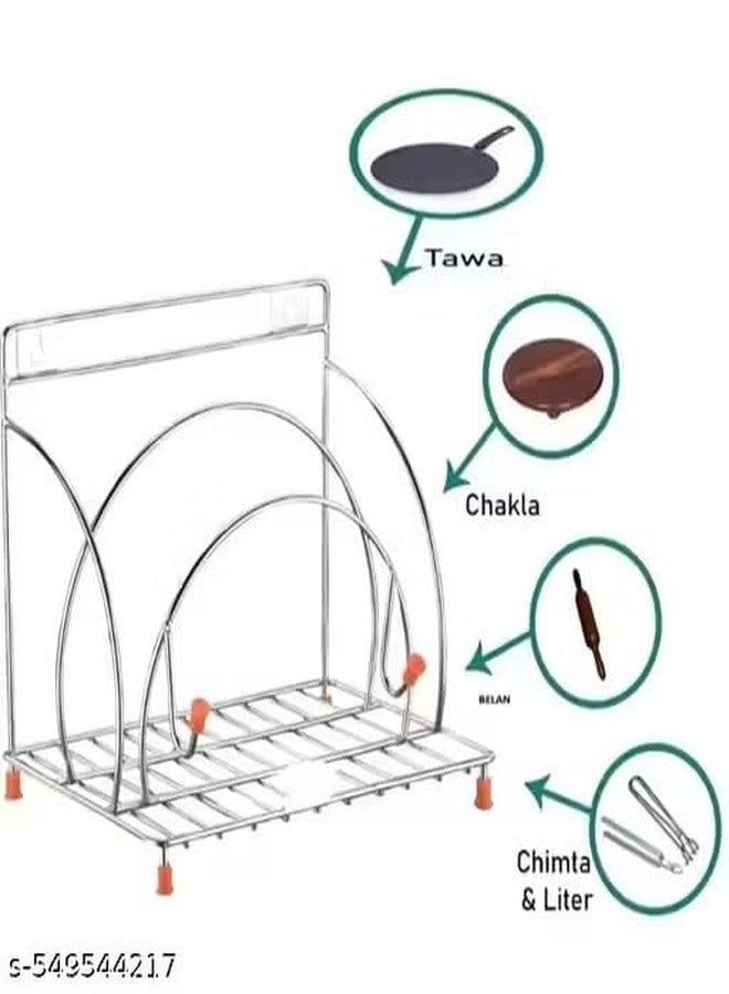 Standify® Rolling Pin_P Stainless Steel Rolling Pin & Tawa Holder Stand Heavy Duty Chapati Belan Stand with Tawa Organizer Rust-Free Kitchen Counter & Wall Mount Storage Rack. - Image 5