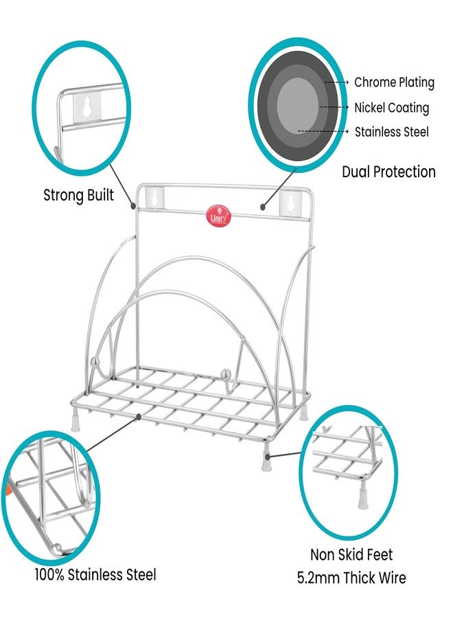 Standify® Rolling Pin_P Stainless Steel Rolling Pin & Tawa Holder Stand Heavy Duty Chapati Belan Stand with Tawa Organizer Rust-Free Kitchen Counter & Wall Mount Storage Rack. - Image 4