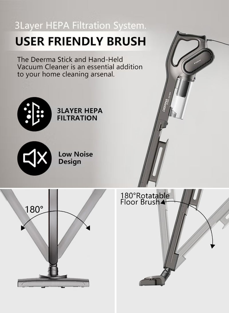 Deerma 2-in-1 Vertical and Handheld Vacuum Cleaner with High-Capacity Dust Box, Low-Noise Operation, Triple Filtration System, and Lightweight Design for Effortless Cleaning of Floors, Carpets, and Hard-to-Reach Spaces 600 W DX700S Grey - Image 3