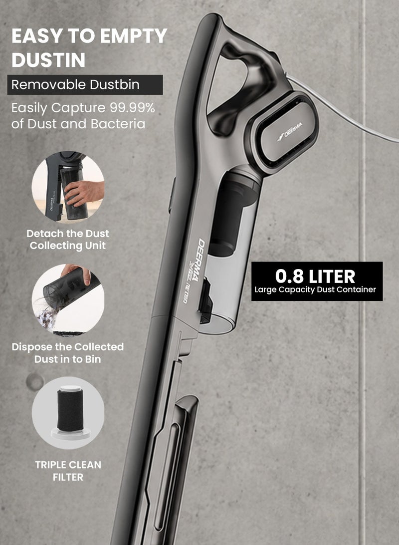 Deerma 2-in-1 Vertical and Handheld Vacuum Cleaner with High-Capacity Dust Box, Low-Noise Operation, Triple Filtration System, and Lightweight Design for Effortless Cleaning of Floors, Carpets, and Hard-to-Reach Spaces 600 W DX700S Grey - Image 5