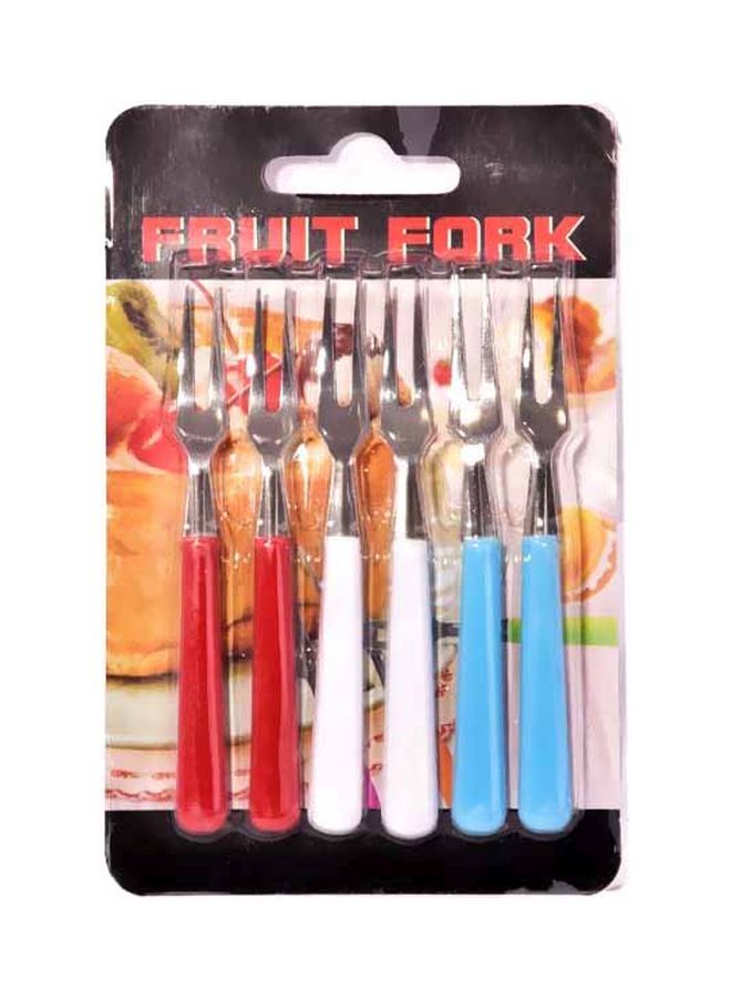 NIBEMINENT 6-Piece Fruit Fork Set Red/Blue/Silver