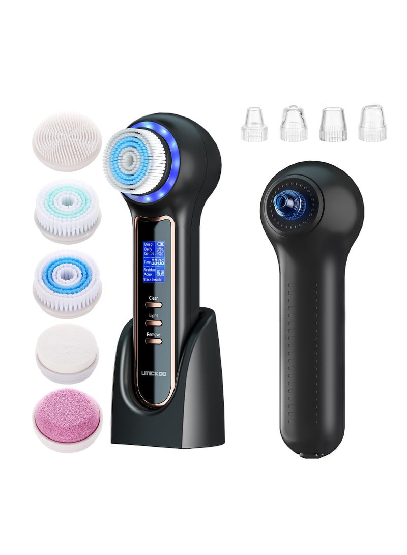 Excefore Face Scrubber Exfoliator with LCD Screen, Rechargeable Facial Cleansing Brush IPX7 Waterproof, 3 in 1 Blackhead Remover Vacuum for Exfoliating, Massaging and Deep Pore Cleansing, Black - Image 1