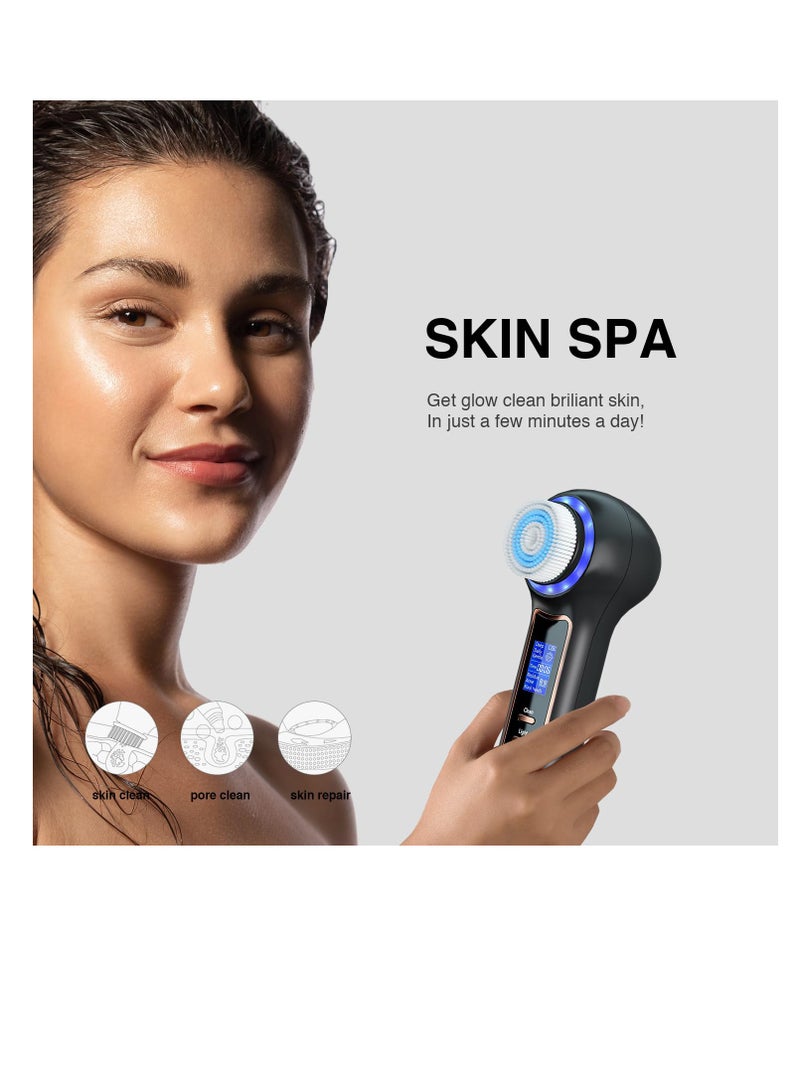 Excefore Face Scrubber Exfoliator with LCD Screen, Rechargeable Facial Cleansing Brush IPX7 Waterproof, 3 in 1 Blackhead Remover Vacuum for Exfoliating, Massaging and Deep Pore Cleansing, Black - Image 2