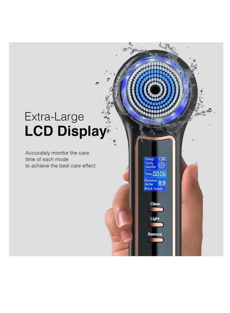 Excefore Face Scrubber Exfoliator with LCD Screen, Rechargeable Facial Cleansing Brush IPX7 Waterproof, 3 in 1 Blackhead Remover Vacuum for Exfoliating, Massaging and Deep Pore Cleansing, Black - Image 4