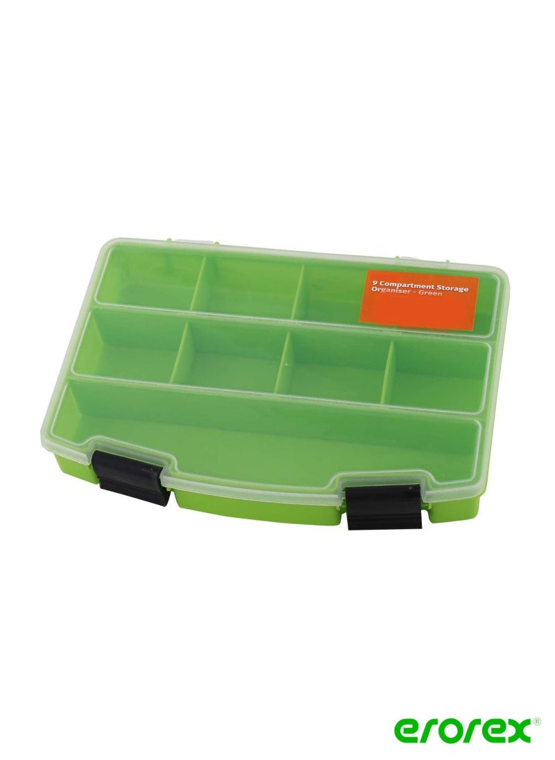 erorex 9 Compartment Storage Organiser Green Layer Stack and Carry Box  - Image 1