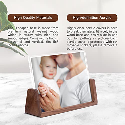 Komimaci 5x7 picture frames, Solid Rustic Wooden Photo Frames with Walnut Wood Base and High Definition Acrylic Glass Covers - for Tabletop or Desktop Display (5x7 inch, Horizontal) - Image 2