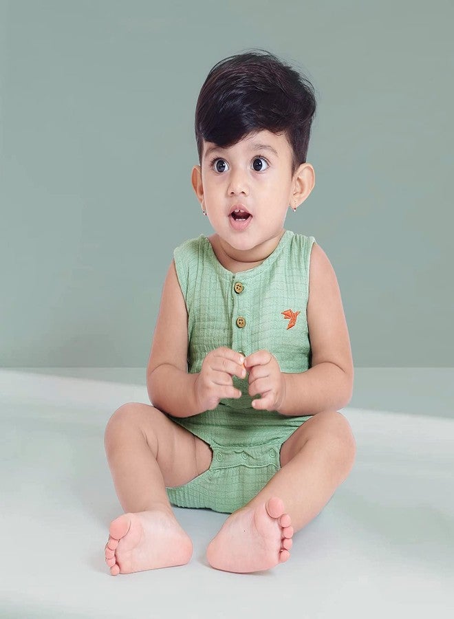 THEONI Organic Cotton Baby Romper - Muslin Double Gauze Jumpsuit for Newborns & Toddlers | Soft, Breathable, Unisex Playsuit | Comfortable Daily Wear (APP-2000 SAG-18-24 Months) - Image 2