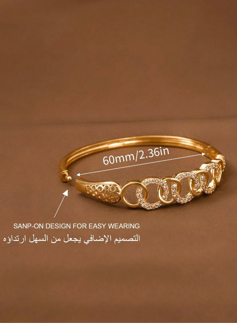 Women's Bracelets – Set of 3 A set of 3 gold-plated women's bracelets adorned with sparkling zirconia stones in a circular design. Perfect for weddings, engagements, graduation gifts, Mother’s Day, Valentine’s Day, and all special occasions.  - Image 3