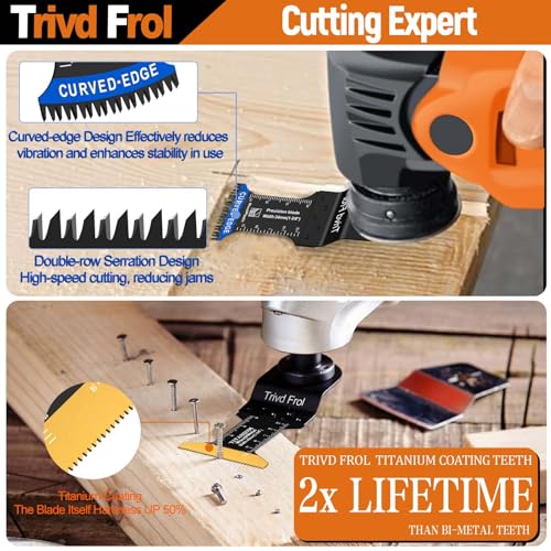 Trivd Frol 121 Pack Oscillating Saw Blades, Titanium Oscillating Tool Blades with Sandpaper, Multitool Blades for Wood Metal Plastics Cutting, Multi Tool Blades Kits Fit Bosch Dewalt Ryobi Milwaukee - Image 4