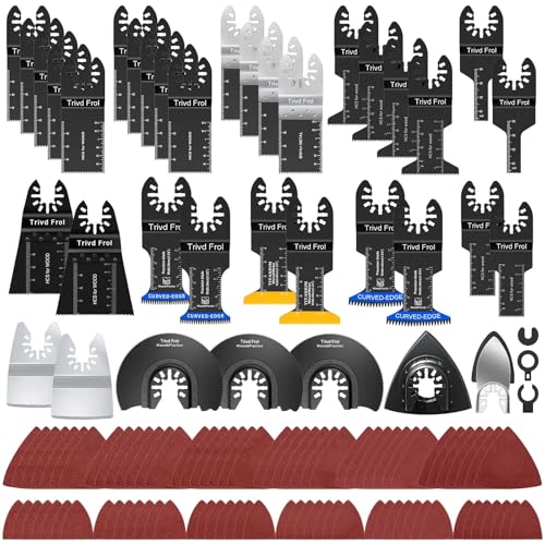 Trivd Frol 121 Pack Oscillating Saw Blades, Titanium Oscillating Tool Blades with Sandpaper, Multitool Blades for Wood Metal Plastics Cutting, Multi Tool Blades Kits Fit Bosch Dewalt Ryobi Milwaukee - Image 1