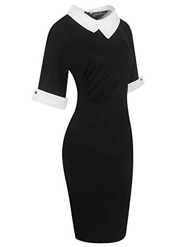 oxiuly Women's Vintage Formal Office Work Dresses Casual Knee-Length Bodycon Pencil Midi Dress OX276 (M, Black Solid) - Image 4