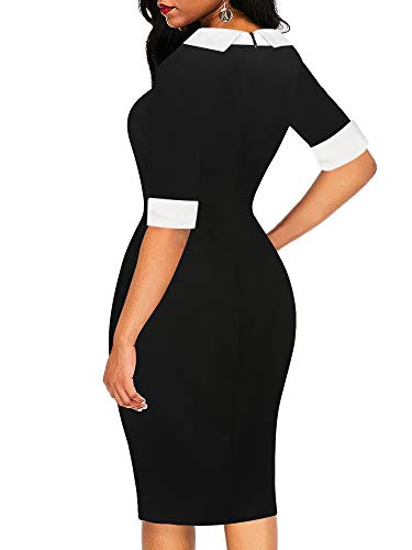oxiuly Women's Vintage Formal Office Work Dresses Casual Knee-Length Bodycon Pencil Midi Dress OX276 (M, Black Solid) - Image 2
