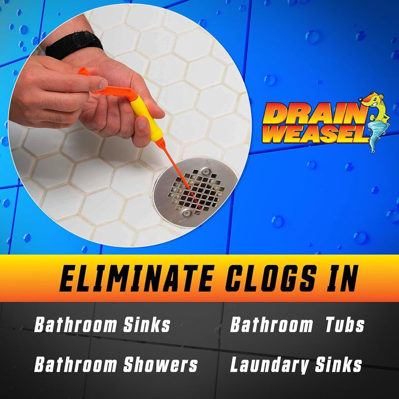 FlexiSnake Drain Weasel Sink Snake Hair Clog Remover Tool Kit, Sink, Pipe, Bathroom, Bathtub Drain Cleaner, 18-inch Long, Flexible, Made in The USA, 3 Pack Wand Refills and Removable Handle - Image 2