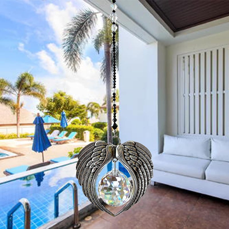 cheekyglo Car Angel Wings Crystal Suncatcher - Car Sun Catcher Crystal Angel Feather Pendant Car Mirror Hanging Accessories Birthday Gift for Your Daughter, Girlfriend, Wife, Sister (Sliver) - Image 1