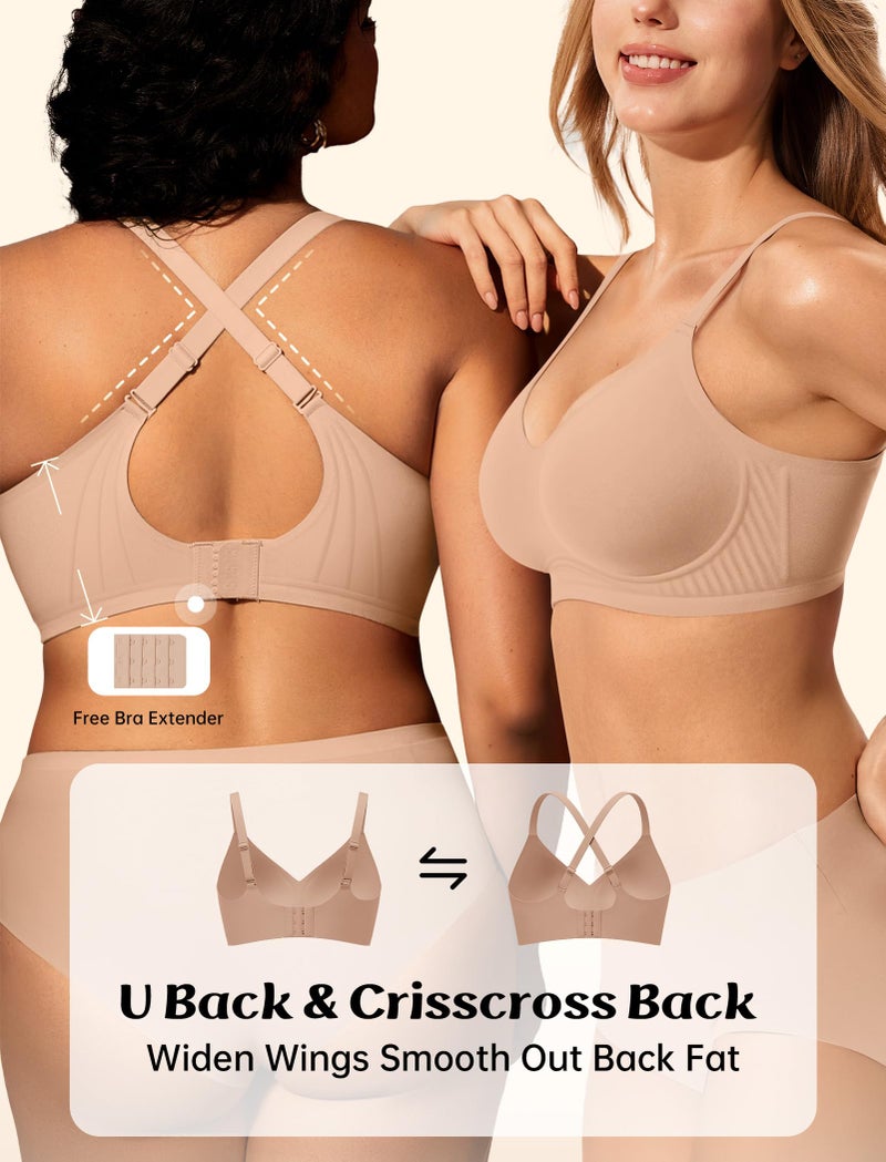 LetsJoli Wireless Bras for Women Push Up T-Shirt Bra Racerback No Underwire Soft Bralettes for Older(Praline,S) - Image 3