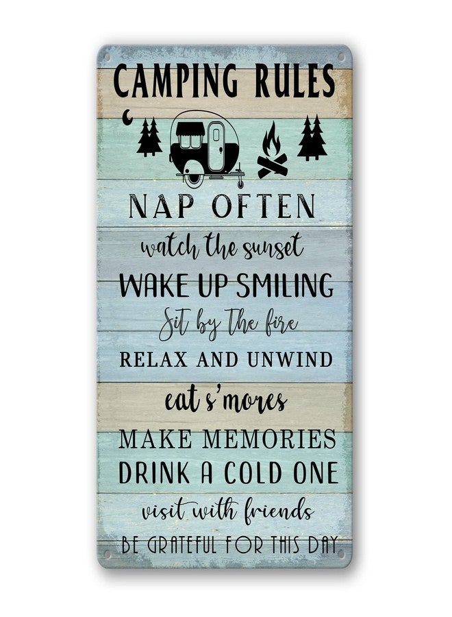 Liukliut Camping Decor For Camper Camping Rules Sign Metal Tin Signs Lake Camper Door Decorations For Inside Funny Camping Themed Decor Rv Wall Art Decor Cabin Sign 12 X 8 Inch - Image 1