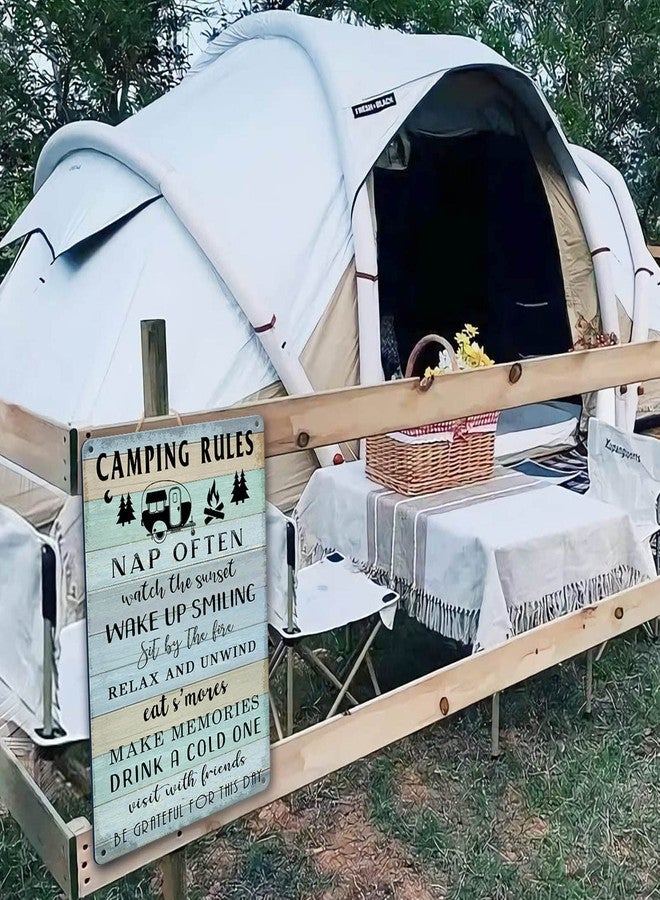 Liukliut Camping Decor For Camper Camping Rules Sign Metal Tin Signs Lake Camper Door Decorations For Inside Funny Camping Themed Decor Rv Wall Art Decor Cabin Sign 12 X 8 Inch - Image 4