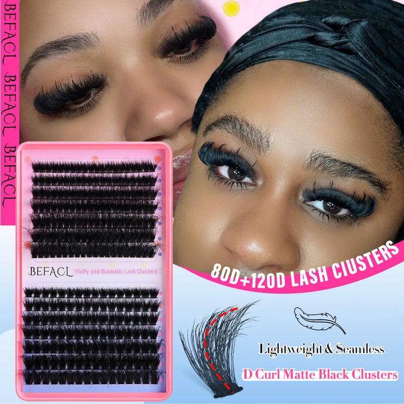 BEFACL Lash Clusters Fluffy Individual Lashes 80D+120D Thick Eyelash Clusters D Curly Wispy Eyelash Extensions 10-22mm Eyelashes Cluster 252pcs False Eyelashes DIY SinuVelv Lash Extension by Befacl - Image 5