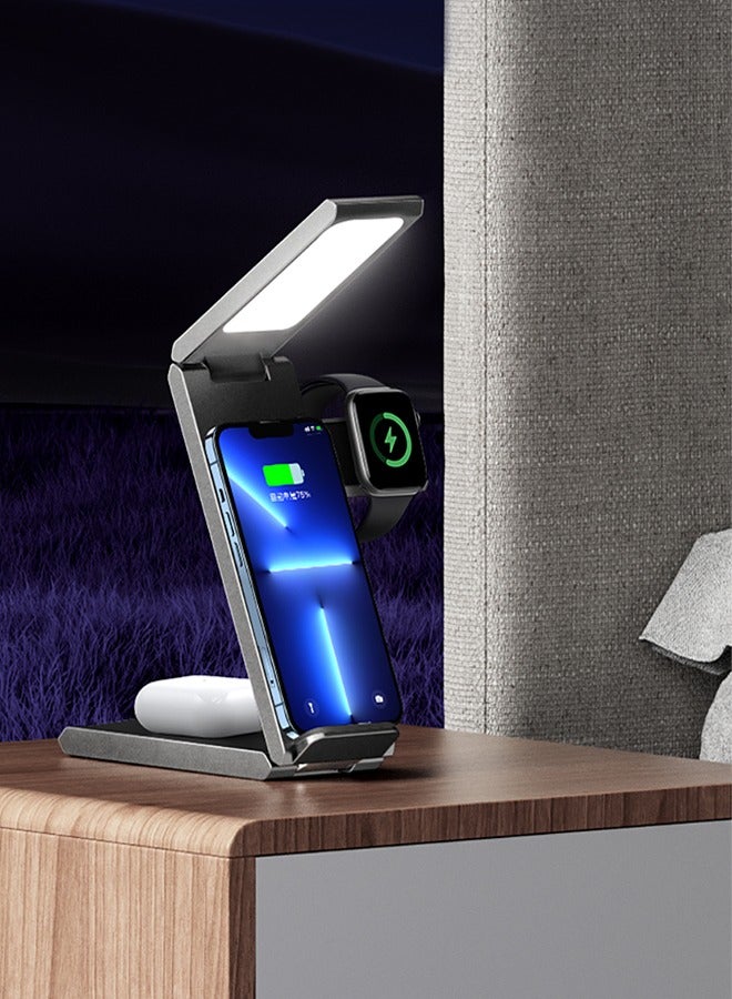 Usams حامل شحن لاسلكي مغناطيسي 4 في 1 بقوة 15 وات مع 3 أوضاع لمصباح طاولة متوافق مع أجهزة Apple لشحن iPhone لاسلكيًا وشحن الساعة الذكية وشحن سماعات الأذن في نفس الوقت - Image 5