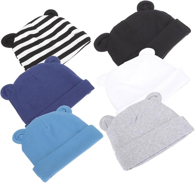 6Pcs Newborn Winter Hats For Boys Girls With Bear Ears In Cotton - Image 1