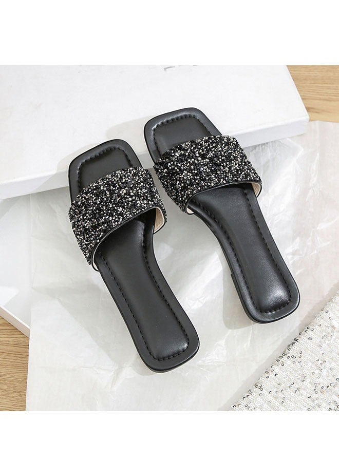 Fashion Women's Sequin Slippers Flat Rhinestone Flip-flops  - Image 1