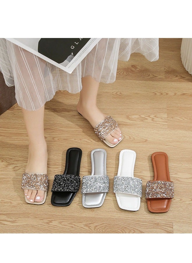 Fashion Women's Sequin Slippers Flat Rhinestone Flip-flops  - Image 3