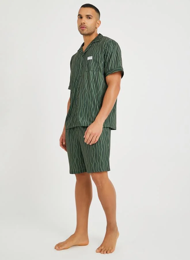Styli Styli Printed Short Sleeve Shirt and Shorts Pyjama Set