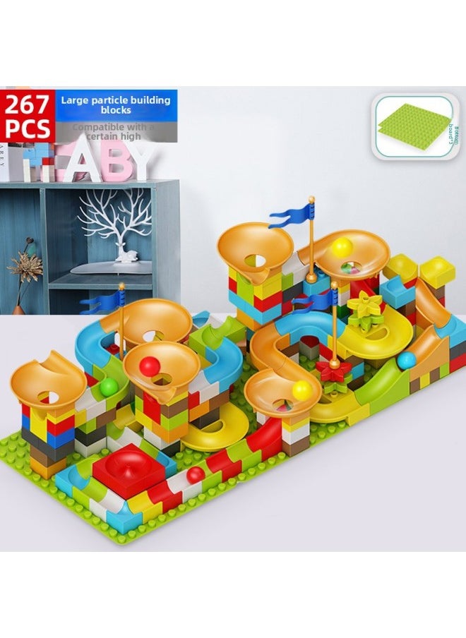 Generic - # Variables Slide Building Blocks Table Assembled Toys Puzzle 3 To 6 Years Old Boy Child Size Granular Ball Rail-Color:Slide Building Blocks [267 Particles] Including 12 Balls + 3 Base Plates - Image 1