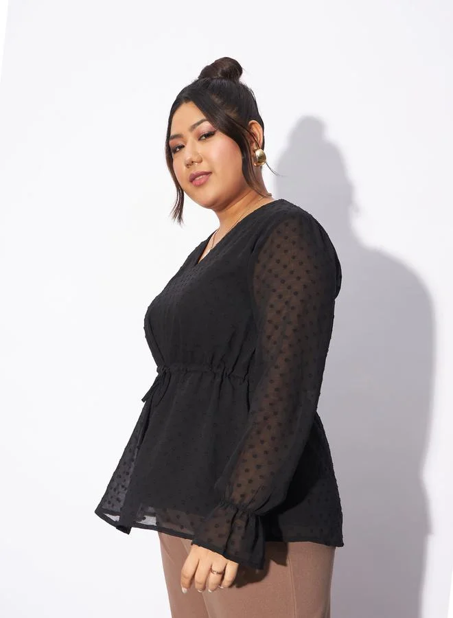 SASSAFRAS Plus  Dobby Top with Tie-Up Detail by Styli