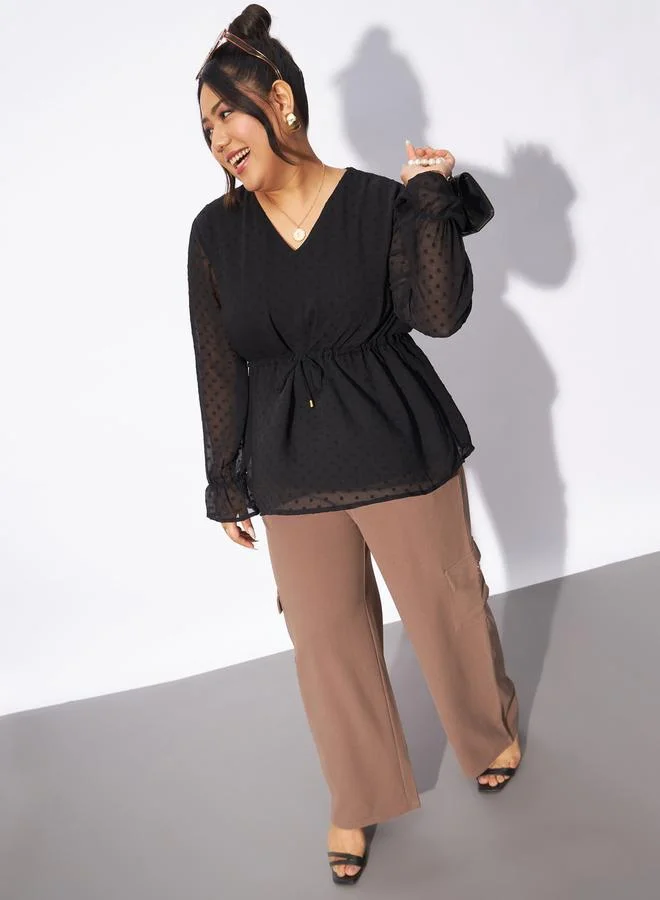 SASSAFRAS Plus  Dobby Top with Tie-Up Detail by Styli