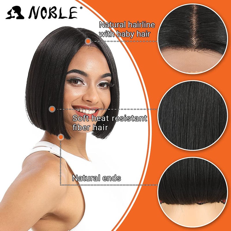 NOBLE Bob Wig Short Straight Synthetic Wig with Side Part Blunt Cut T-Lace Short Wig 10 Inch Side Part Black Wigs for Women Daily Wear - Image 3