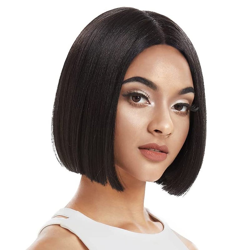 NOBLE Bob Wig Short Straight Synthetic Wig with Side Part Blunt Cut T-Lace Short Wig 10 Inch Side Part Black Wigs for Women Daily Wear - Image 1