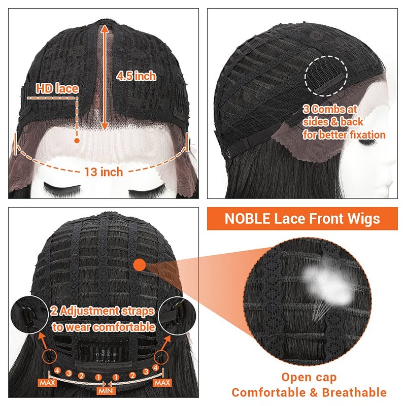 NOBLE Bob Wig Short Straight Synthetic Wig with Side Part Blunt Cut T-Lace Short Wig 10 Inch Side Part Black Wigs for Women Daily Wear - Image 5