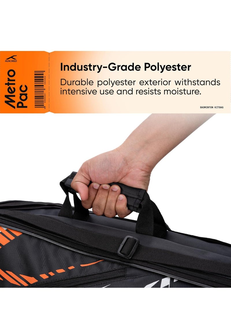 HUNDRED Metro Pack Badminton Kit-Bag| Unisex | Material: Polyester | 3 Spacious Compartments | Double Zipper Closure - Image 2