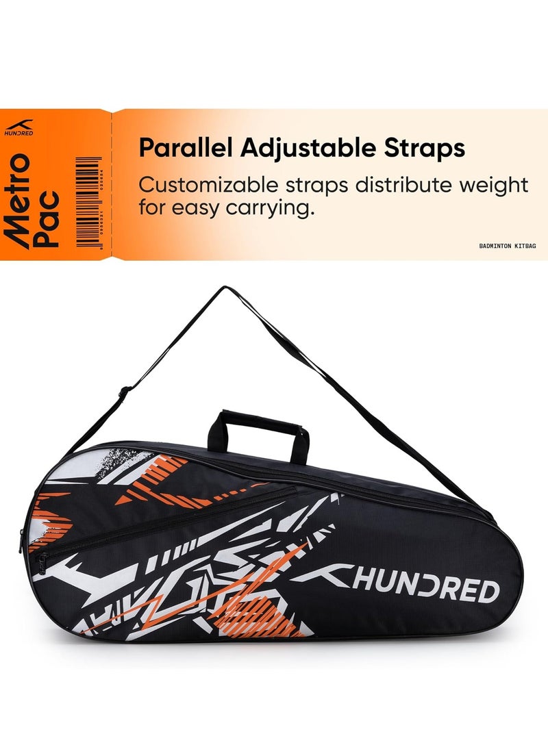 HUNDRED Metro Pack Badminton Kit-Bag| Unisex | Material: Polyester | 3 Spacious Compartments | Double Zipper Closure - Image 3